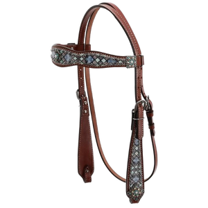 Blue Diamond Browband Headstall White to Blue Fringe Breast Collar and Reins Western Horse Tack Set Premium Handmade Genuine - Product Image 2