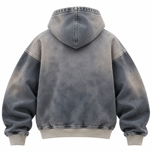<b>Men's</b> Oversized <b>Grey</b> Acid Wash Hoodie Pullover Hooded <b>Sweatshirt</b> Vintage Gradient Fleece with Front Pocket - Product Image 2