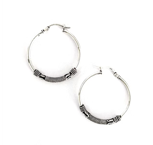 Oxidized Silver 925 Hoop <b>Earrings</b> For Women Vintage Small Round Textured Jewelry Designs For Daily Wear - Product Image 3