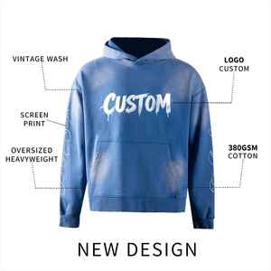 Custom Men's Hoodie Oversize <b>Drop</b> Shoulder Hoodie Blank Pullover Streetwear Heavyweight Cotton <b>Acid</b> Washed Vintage Hoodies - Product Image 4