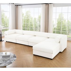 Divano Componibile Modulare con Vano Contenitore Resistente, Seduta Profonda e Confortevole, Schienale Cilindrico e Braccioli per Soggiorno - Product Image 3