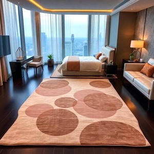 Tapis artisanal marron à motif circulaire pour chambre et salon, tapis de sol géométrique moderne, décoration intérieure, fournisseur en gros - Product Image 1