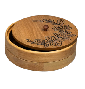 Hand Painted Leaf Design Rounded Lid Chapati Storage <b>Container</b> Wooden Roti <b>Box</b> For Kitchen Dining And Serving - Product Image 1