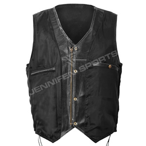 Gilet en cuir de style pub, nouveau gilet de motard en cuir de haute qualité pour hommes, gilet de club moto avec fermeture à boutons en laiton et lacets latéraux - Product Image 5