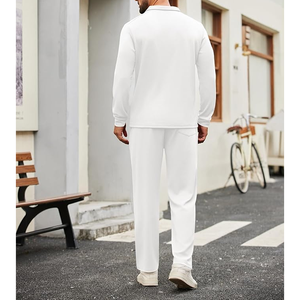 Men's <b>White</b> Quarter-Zip Knitted <b>Tracksuit</b> Set Casual Autumn Wear Breathable Solid Color Long Sleeve Pants and Top - Product Image 2