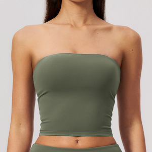เสื้อครอปท็อปถักแบบไร้สายสำหรับผู้หญิง สีพื้น เรียบง่าย ระบายอากาศได้ดี ผ้ายืดสแปนเด็กซ์ โพลีเอสเตอร์ เหมาะสำหรับโยคะและฟิตเนส - Product Image 1