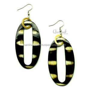 Artisanat naturel forme ronde corne de buffle boucles d'oreilles bijoux de mode avec aspect acier-vente en gros en gros - Product Image 5