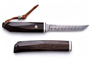 Handcrafted Raindrop Damascus Steel Precision Utility Knife Dark Ebony Handle Wooden Sheath <b>Craft</b> <b>Tool</b> - Product Image 4