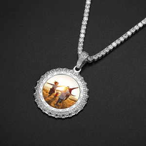Collar de Hip Hop con Colgante de Corazón Redondo con Foto, Borde Brillante, Personalizado con Imagen, Chapado en Oro con Moissanita, Regalo - Product Image 1