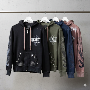 เสื้อฮู้ดซิปสไตล์สตรีทสำหรับฤดูใบไม้ร่วง ทรงปกติ พิมพ์ลายสกรีน ผ้าฝ้ายแท้ 100% ซักกรด ปรับแต่งได้ - Product Image 1