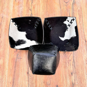 Western Black & White Hair On Cowhide Leather 3 Tray Sets Premium Black Relieve Leather Bowl Lujoso Valet Tray Regalos de boda - Product Image 3