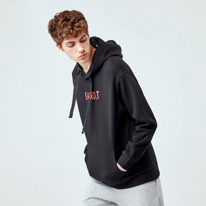 Sudadera con Capucha Negra para Hombre, Corte Holgado, Tejido de Algodón, con Bolsillo Frontal, Estampado de Letras Rojas, Ropa Casual de Otoño - Product Image 3
