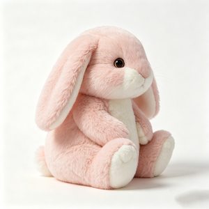 Lindo conejo de peluche sentado con orejas caídas, suave y esponjoso conejito de peluche rosa y blanco, adorable juguete de peluche de conejito. - Product Image 4