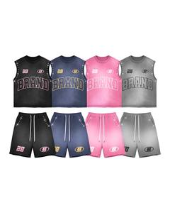 Multi Color Studded Brand 28 Sleeveless Set | Oversized Tank <b>Top</b> & Shorts | Rhinestone Streetwear Matching Set OEM Private - Product Image 1