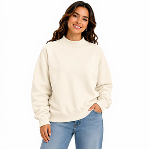 <b>Womens</b> Winter Solid Oversized Mock Neck Sweatshirt Blank <b>Fleece</b> Pullover Washed Cotton Blend Relaxed Streetwear Casual <b>Top</b> - Product Image 2