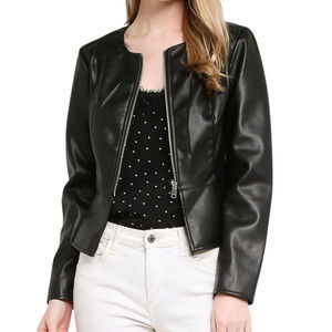 Women Real <b>Leather</b> <b>Jacket</b> Black Collarless Peplum Slim Fit <b>Blazer</b> Top Selling Elegant Formal Office Lady Luxury Chic Outerwear - Product Image 4