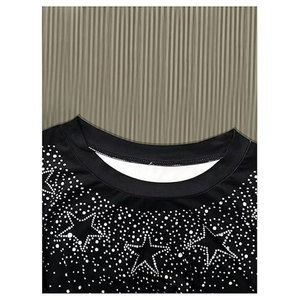 T-shirt à manches courtes pour hommes, imprimé étoile scintillante et strass, col rond, décontracté, graphique brillant, léger, confortable, streetwear - Product Image 3