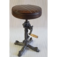 Mécanisme de manivelle en fonte levage à la main cuir rond os incrustation Console siège tabouret de salon