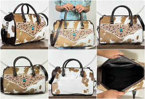 Grand sac Speedy en cuir de vachette, sacs à main western en cuir travaillé à la main avec bandoulière, sac de voyage spacieux, sac à bandoulière élégant - Product Image 3