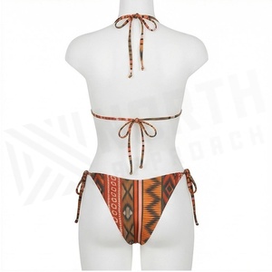 Ensemble bikini 2 pièces pour femme à imprimé géométrique, haut dos nu et bas à nouer sur les côtés, maillot de bain extensible - Product Image 2