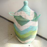 Panier de rangement rond de luxe personnalisé en jonc de mer, écologique et durable, avec couvercle, fait main, tressé, pour placard, jouets, linge sale