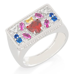 Hot Sale Sterling <b>Silver</b> Gold <b>Ring</b> with Heart Red Gem Diamond/Moissanite Stones for Trendy <b>Statement</b> Engagement at Export Price - Product Image 3