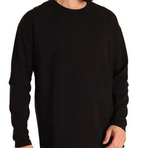 Sweat-shirt à col rond en molleton imperméable de couleur unie noire pour homme, manches régulières, vêtements d'automne - Product Image 6