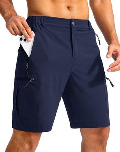 Men's Solid Color Cargo Shorts Mid Waist Elastic Drawstring Quick Dry Woven Polyester Casual Bermuda Shorts with Zip Pockets OEM - Product Image 5
