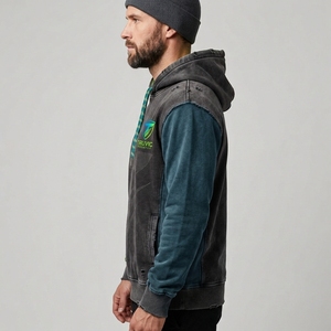 Hoodie déchiré uni, Hoodie Distress avec logo personnalisé, Hoodie déchiré pour homme, pull oversize déchiré, en molleton rose, en coton, à capuche - Product Image 6