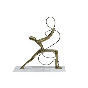 Statue abstraite de gymnaste rythmique en bronze et aluminium argenté - Sculpture moderne de figurine athlétique sur socle en marbre, accent décoratif pour la maison - Product Image 1