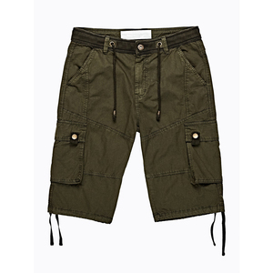 Men Olive Green Cargo Shorts Mid Waist Drawstring Closure Casual Bermuda Shorts With Side Pockets Canvas Material - Product Image 4