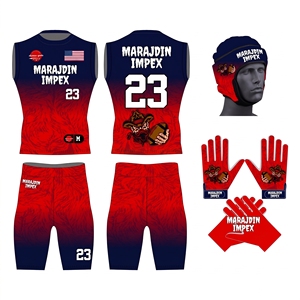 Ensemble d'uniformes de football américain sublimés sur mesure : maillot, short, gants, casque – Tenue de sport d'équipe en polyester respirant - Product Image 1