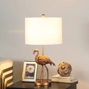 Modern Luxury Gold Flamingo Sculpture <b>Table</b> Lamp White Fabric Shade Animal Art Deco <b>Bedside</b> Living Room Home Decor Light - Product Image 1