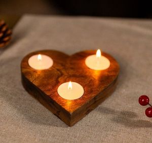 Heart Shape Wooden <b>Tea</b> <b>Light</b> Holder Dual Tone Wood Candle Holder For Valentine'S Day Home Decoration - Product Image 6