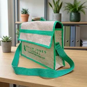 Sac de transport pour ordinateur portable en jute, fermeture éclair écologique, bandoulière, design unisexe personnalisé, pour le bureau, les voyages d'affaires et les déplacements - Product Image 4