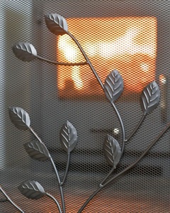 Botanical Vine Metal Fireplace <b>Screen</b> Three Panel Folding Fine Mesh Spark Guard Decorative Hearth <b>Protector</b> Black Finish - Product Image 3