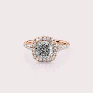Cushion Cut Lab Grown <b>Diamond</b> Halo Engagement <b>Ring</b> in Yellow Gold Hidden Halo Pave Band Bridal Promise <b>Ring</b> for Women - Product Image 3