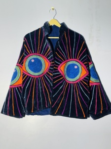 Handmade <b>Velvet</b> Eye Embroidery <b>Jacket</b> - Psychedelic Evil Eye Kimono - Bohemian Statement Coat - Product Image 1