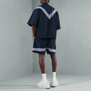 <b>Men's</b> <b>Summer</b> Tech Wear 2 Piece Tracksuit Set Oversized Short Sleeve Zip Up <b>Jacket</b> And Shorts Color Block Streetwear Set - Product Image 2