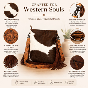Sac à bandoulière Western en cuir de vachette pleine fleur fait main avec franges, sangle en cuir repoussé, sac à main de cowgirl pour femme, idéal pour le quotidien et les voyages - Product Image 5