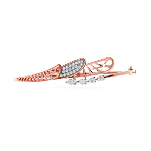 Elegant Rose Gold 18K <b>Bangle</b> <b>Bracelet</b> Women Leaf-Inspired Openwork Design Sparkling Cluster Center Lab Grown Brilliant Diamond - Product Image 2