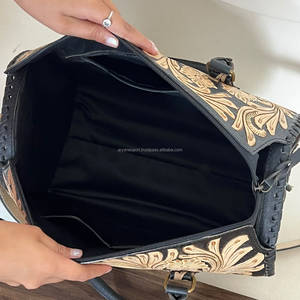 Bolsos de Viaje de Gran Capacidad de Cuero Genuino Turquesa con Diseño Floral a Cuadros y Cerezas, Bolsos de Fin de Semana Rápidos - Product Image 6
