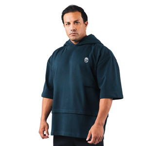 Sweat à capuche oversize à manches courtes pour homme, en mélange de coton, style streetwear décontracté, idéal pour la gym et l'entraînement, personnalisable, vente en gros OEM - Product Image 3