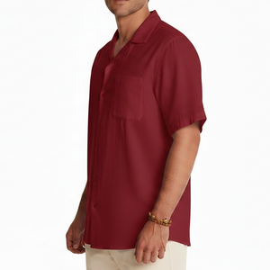 Camisas de Hombre de Color Rojo Casual a la Moda, Corte Holgado, Cuello Clásico, Manga Corta, Diseño Personalizado OEM ODM - Product Image 4