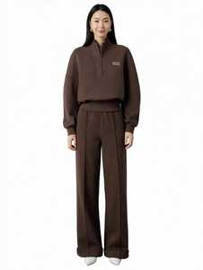 Conjunto Deportivo de Otoño para Mujer ONETEN, Estampado, Marrón, con Cierre de Cremallera de un Cuarto, Manga Larga, Corte Holgado, Pantalones Anchos, Dos Piezas - Product Image 5