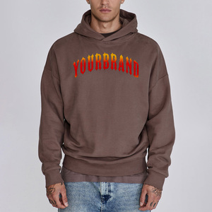 Sweat-shirt à capuche surdimensionné pour homme, en coton marron, tissu French Terry, décontracté, pour l'automne, avec logo imprimé sur le devant, coupe classique et prix raisonnable - Product Image 1