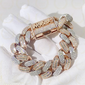 Wooki Rose Gold Plated Crystal <b>Chain</b> Link Bracelet Baguette Cut Channel Setting Luxury Unisex Jewelry - Product Image 1