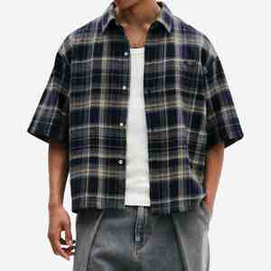 Camisa de Franela a Cuadros de Manga Corta, Personalizada, de Alta Calidad, Cuello Clásico, Transpirable, de Algodón, para Verano, 260GMS - Product Image 3