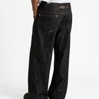 DiZNEW Jean Baggy pour Homme Japonais Rouge Selvedge Brut Noir Multi-panneaux Coutures Double Rangée Clous Chaîne Argentée Jambe Large OEM