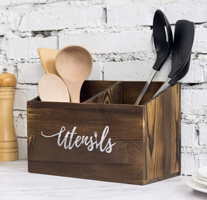 Moderno Organizador de Cubiertos de Madera Maciza de un Solo Nivel con Compartimentos para Utensilios de Cocina - Product Image 1
